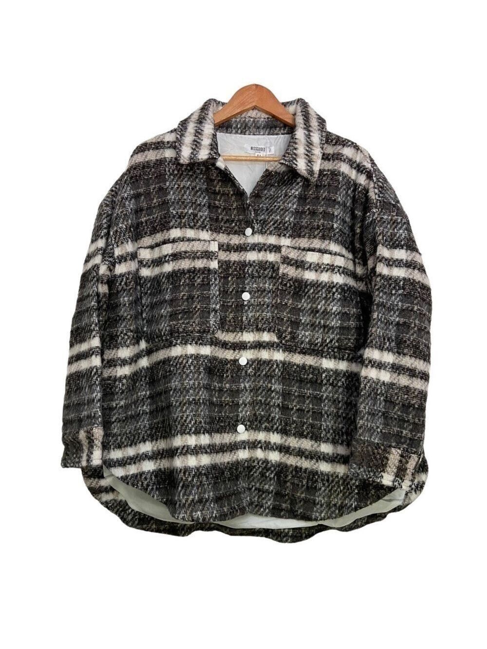 Missguided petite Shaket NEW plaid jacket wool blend ecru black grey neutral 10P